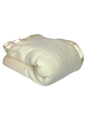 Vintage Acrylic Blanket With Satin Trim Twin Size Ivory Made in USA